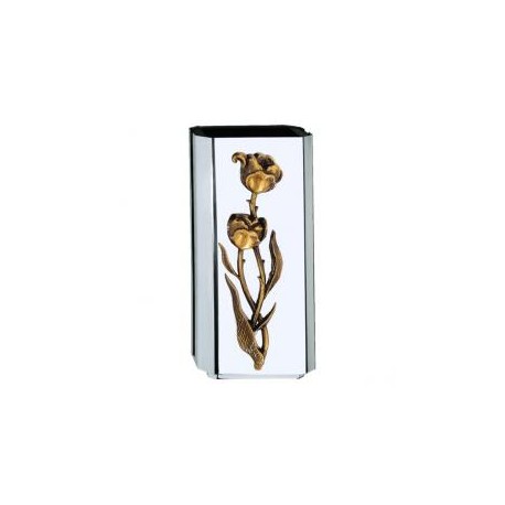 BÚCARO ACERO INOXIDABLE CON FLORES EN BRONCE