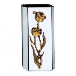 BÚCARO ACERO INOXIDABLE CON FLORES EN BRONCE Y BASE